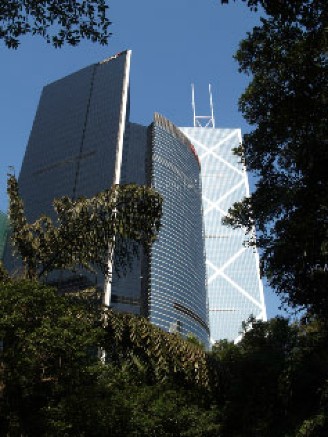 View of Pacific Place and Bank of China from Hong Kong Park